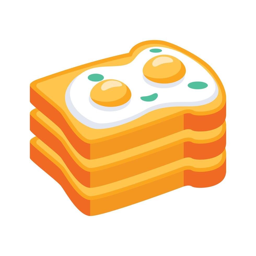 Handy 3d icon of breakfast toast with fried eggs vector