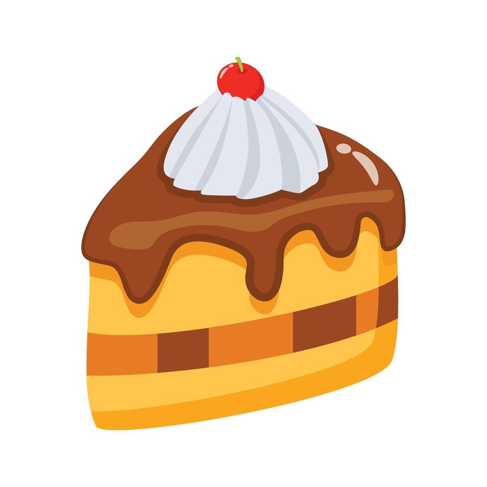 Showing 3d style icon of cake slice with creamy topping on it vector