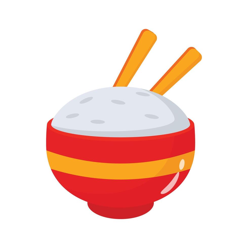 A 3d icon showing rice bowl with chopsticks vector