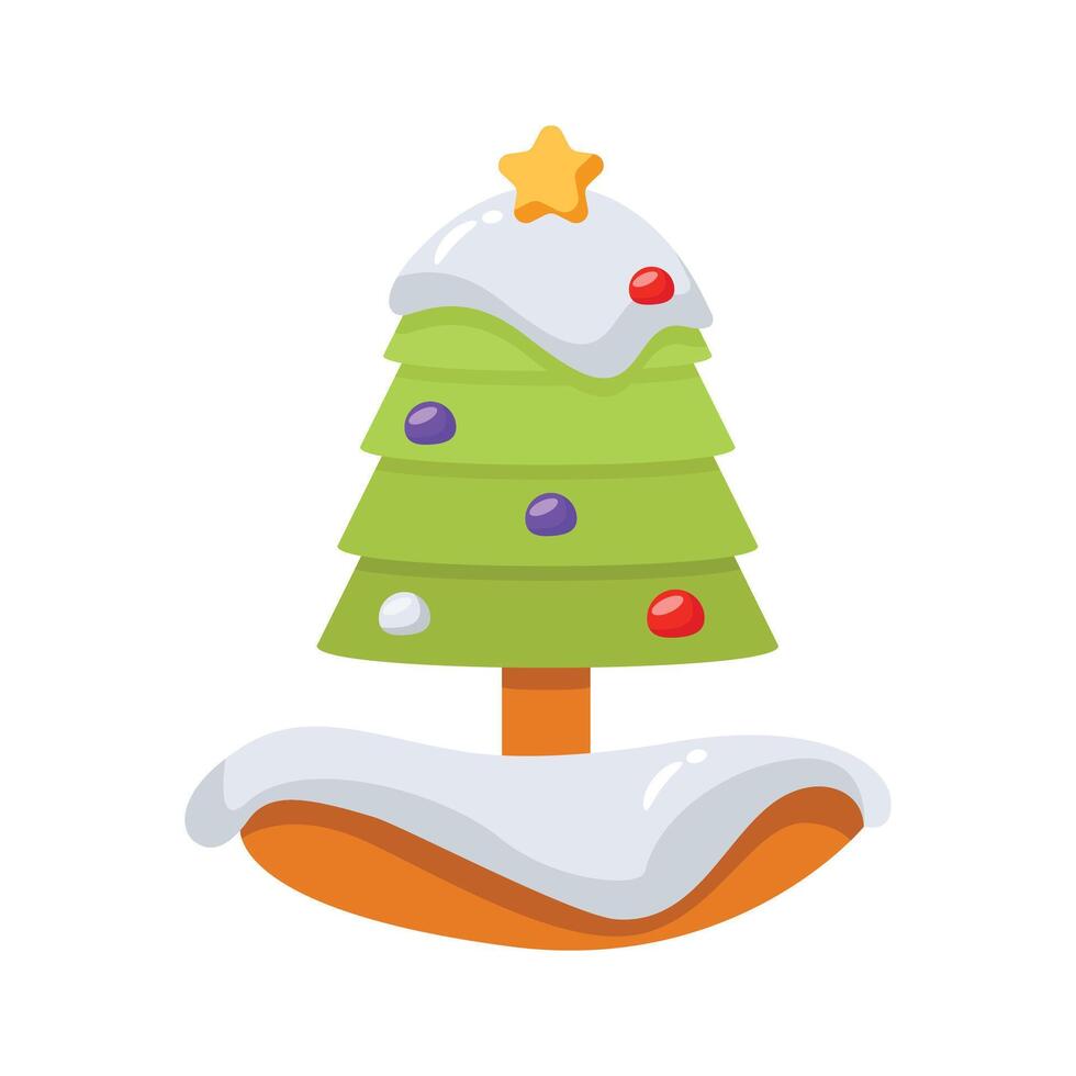 Easy to use 3d style icon of xmas tree covered with snow vector