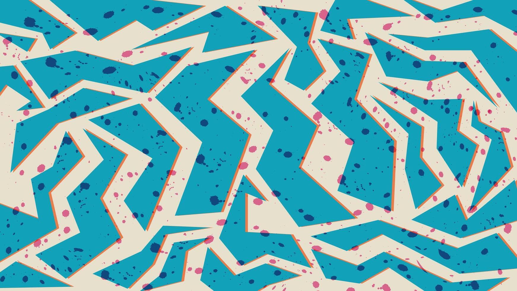 Dynamic abstract pattern featuring bold zigzag lines, splatter effects, and a blue-beige color scheme. Perfect for trendy backgrounds, artistic designs, and modern graphic projects. vector