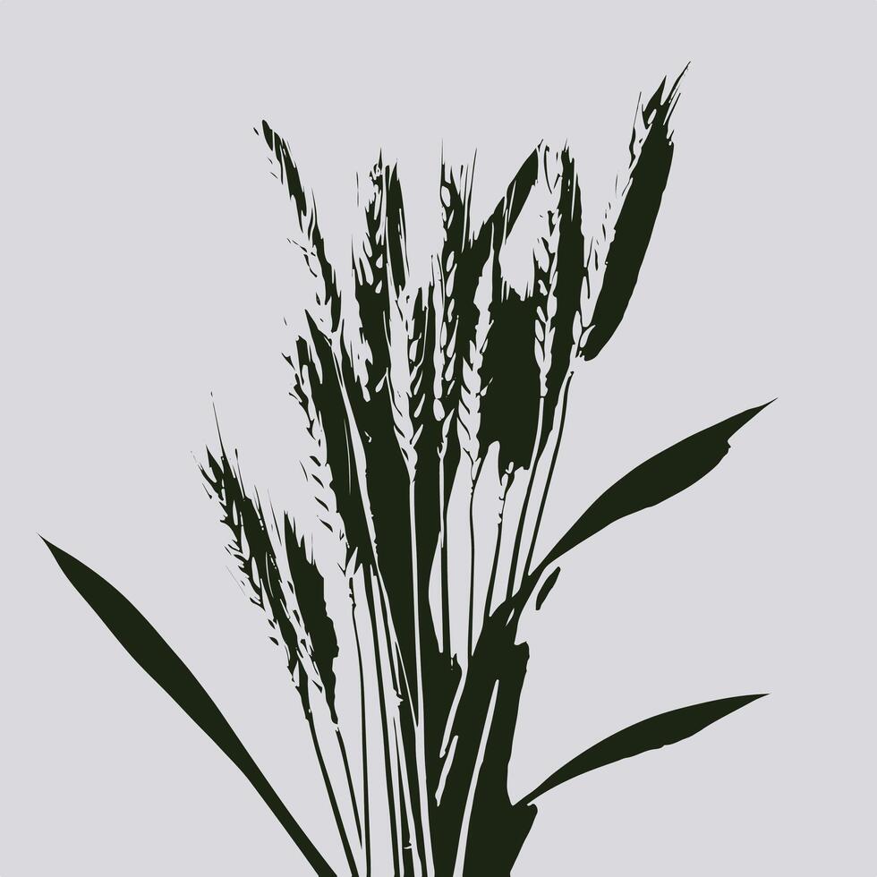 A high-resolution black and white silhouette of wheat stalks on a light background, ideal for modern wall decor, nature-inspired artwork, and monochrome design lovers. vector