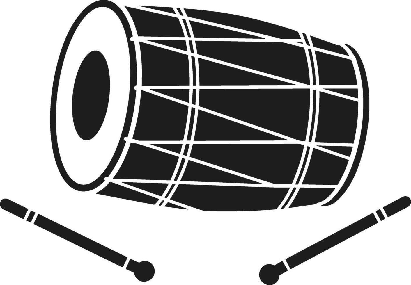 Dhol Drum Illustration with Sticks - Traditional Percussion Instrument Silhouette vector