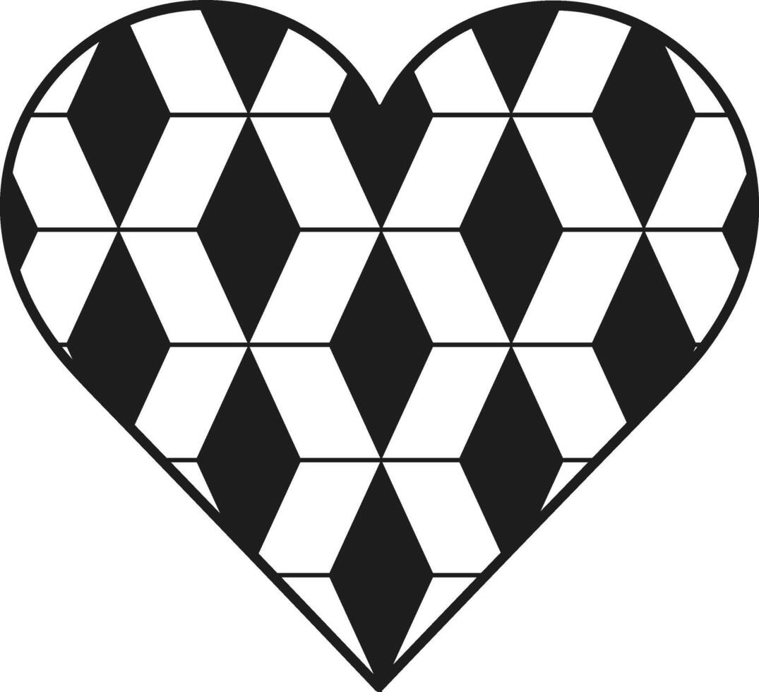 Hexagonal Checkered Heart - Black Geometric Love Symbol vector