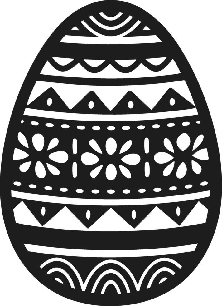 Ornamental Easter Egg Silhouette - Black with Floral and Geometric Patterns vector