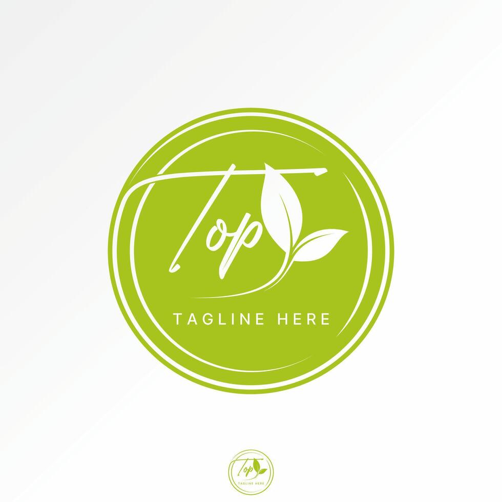 Logo design graphic concept creative premium stock image top sell text word Top script art stalk leave leaf dinner plate spa food herbal garden vector