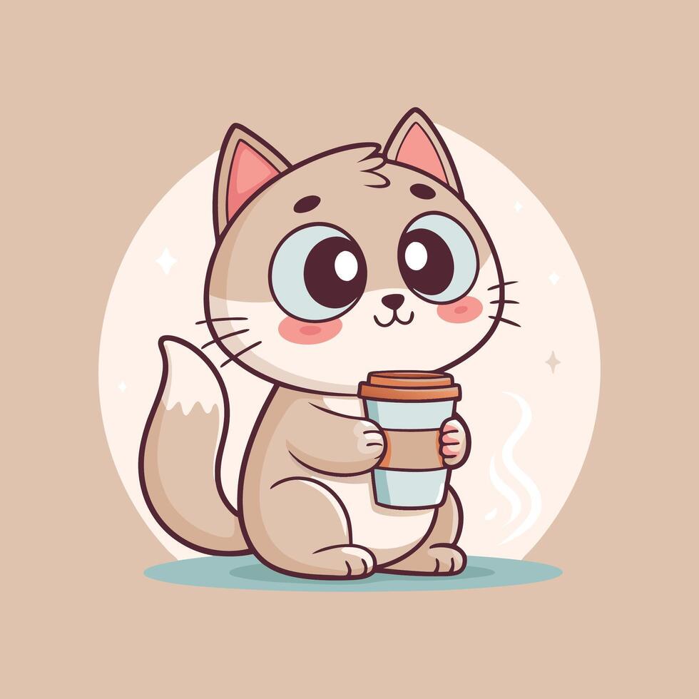 Adorable Cartoon Kitty with Coffee Cup vector