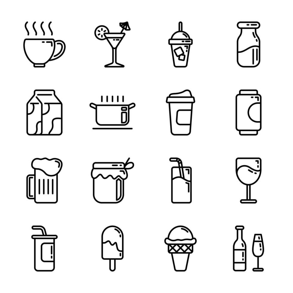 Icon pack line style of delicious and sweet beverage vector