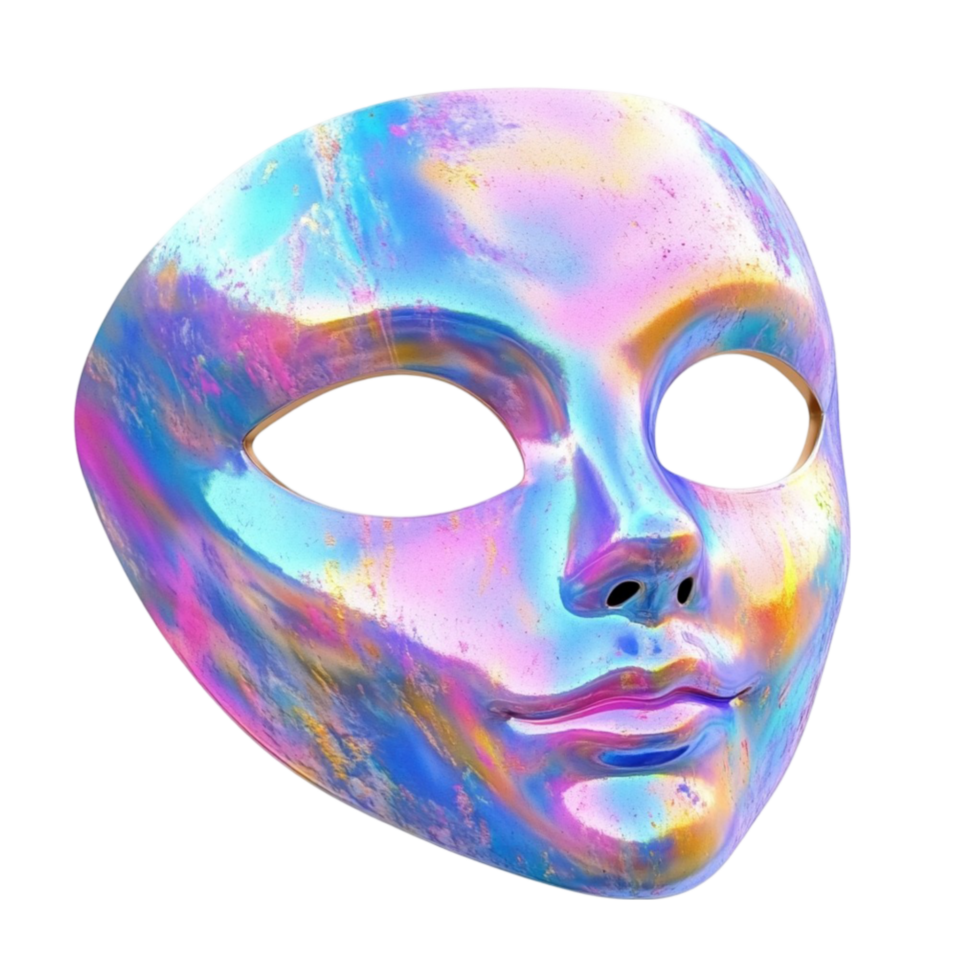 A colorful mask with a face isolated on transparent background png
