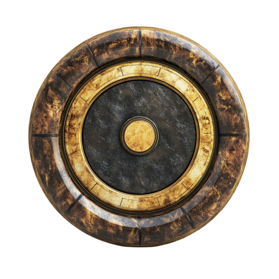 a shield with a gold and black design isolated on transparent background png