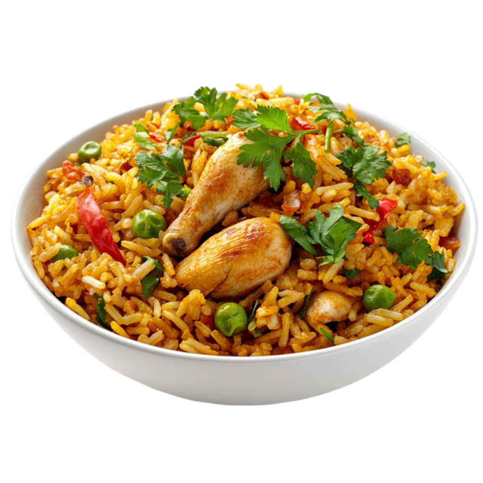 Delicious Chicken Biryani with Boiled Eggs on transparent background png