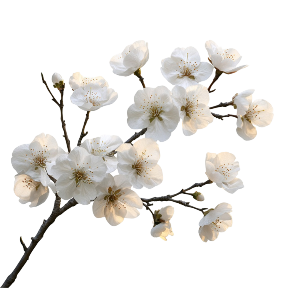 A branch of a cherry tree with the words cherry blossom isolated on transparent background png