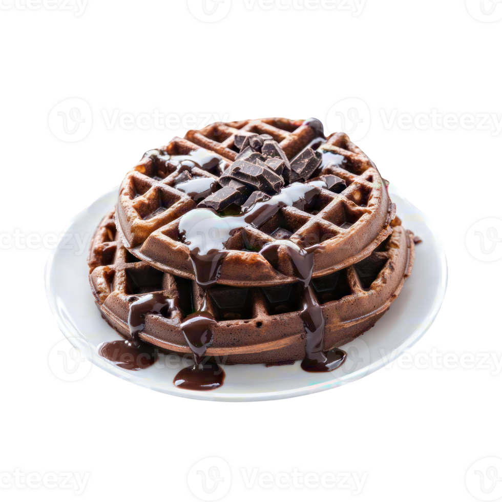 Chocolate waffles with chocolate sauce on top png