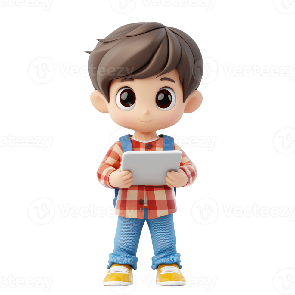 Cute Kid Holding a Tablet png