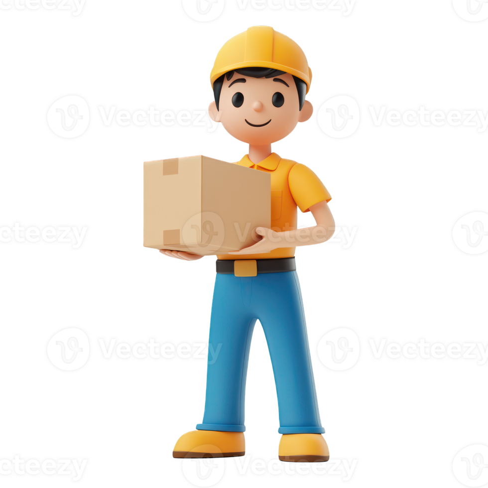 Logistics Worker with Parcel 3D Model png