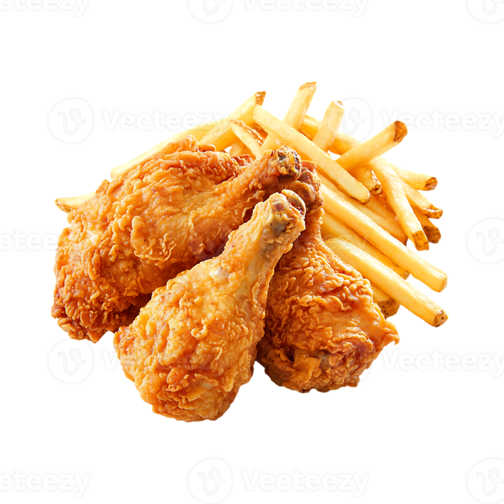 Hot and Juicy Fried Chicken with Crispy Fries png