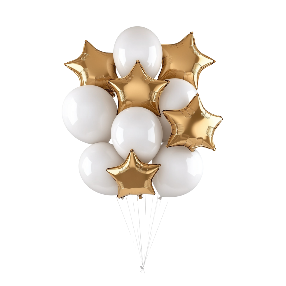 A bunch of balloons with gold and white stars png