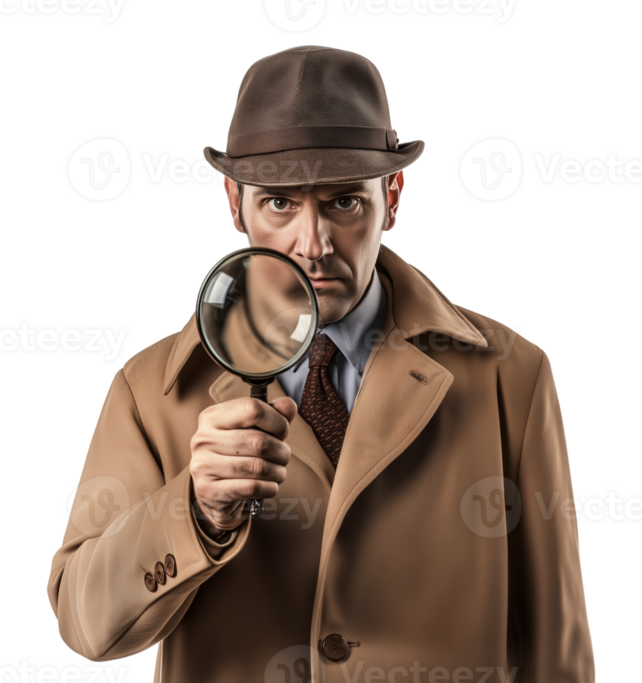 Detective Holding Magnifier or Magnifying Glass Isolated on Transparent Background png