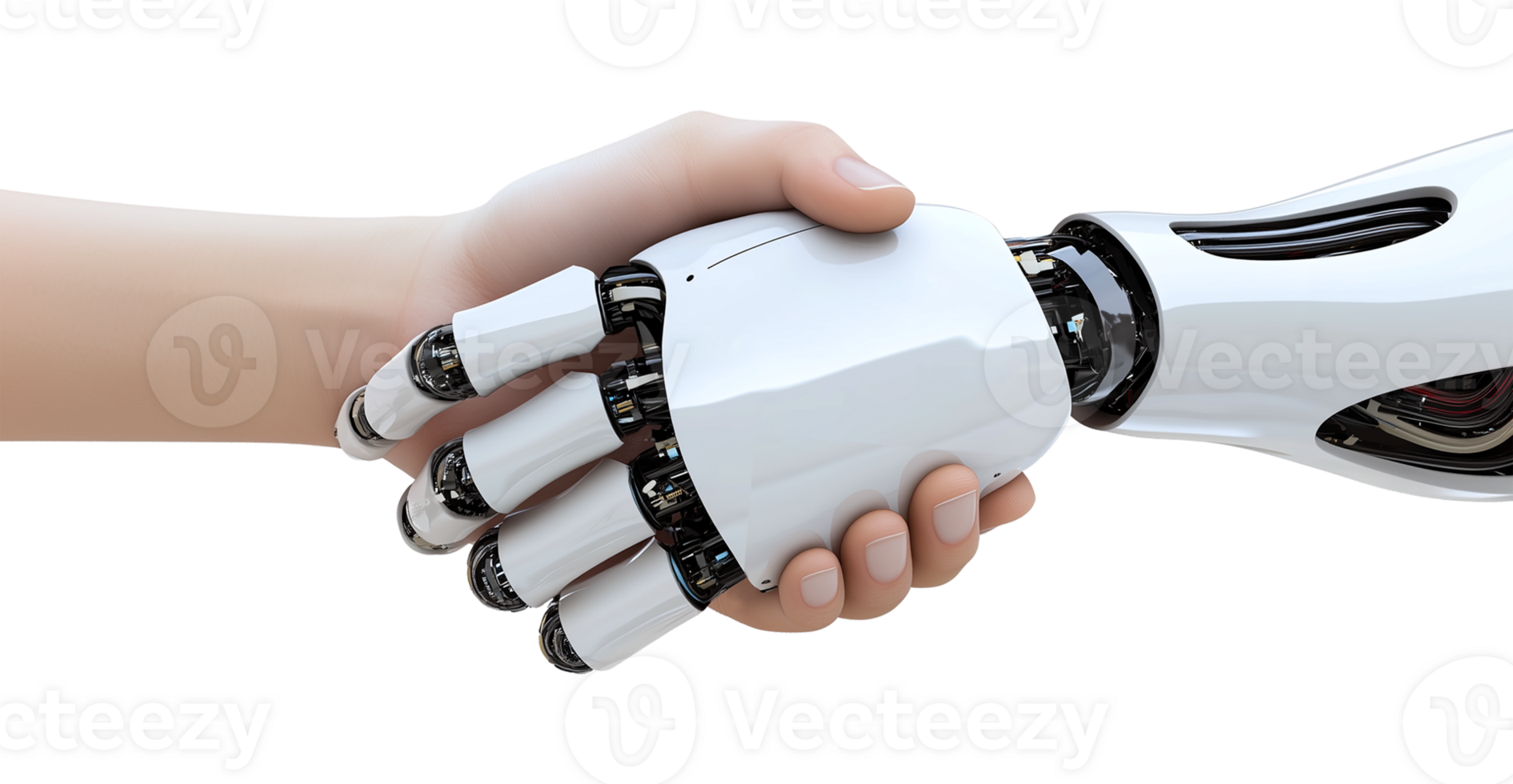 Human Hand and Android Robot AI Hand Handshake Isolated on Transparent Background png