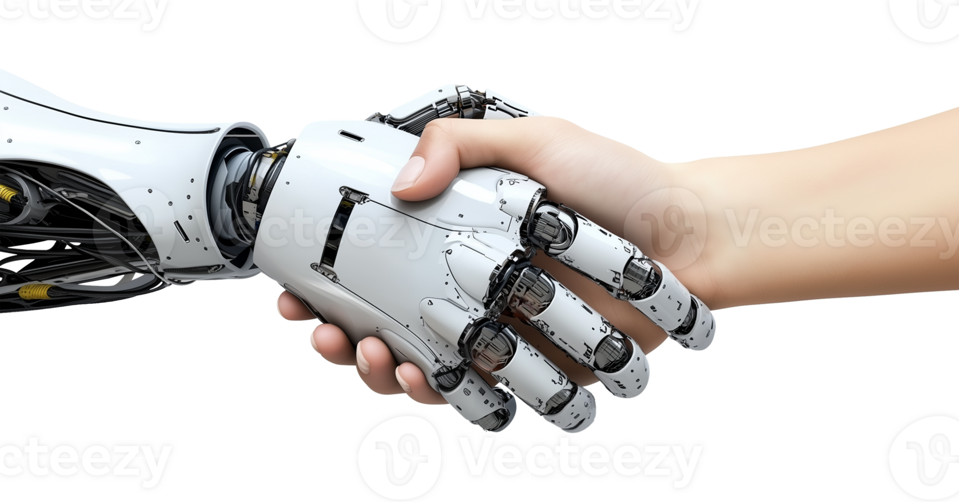 Android Robot AI Hand and Human Hand Handshake Isolated on Transparent Background png