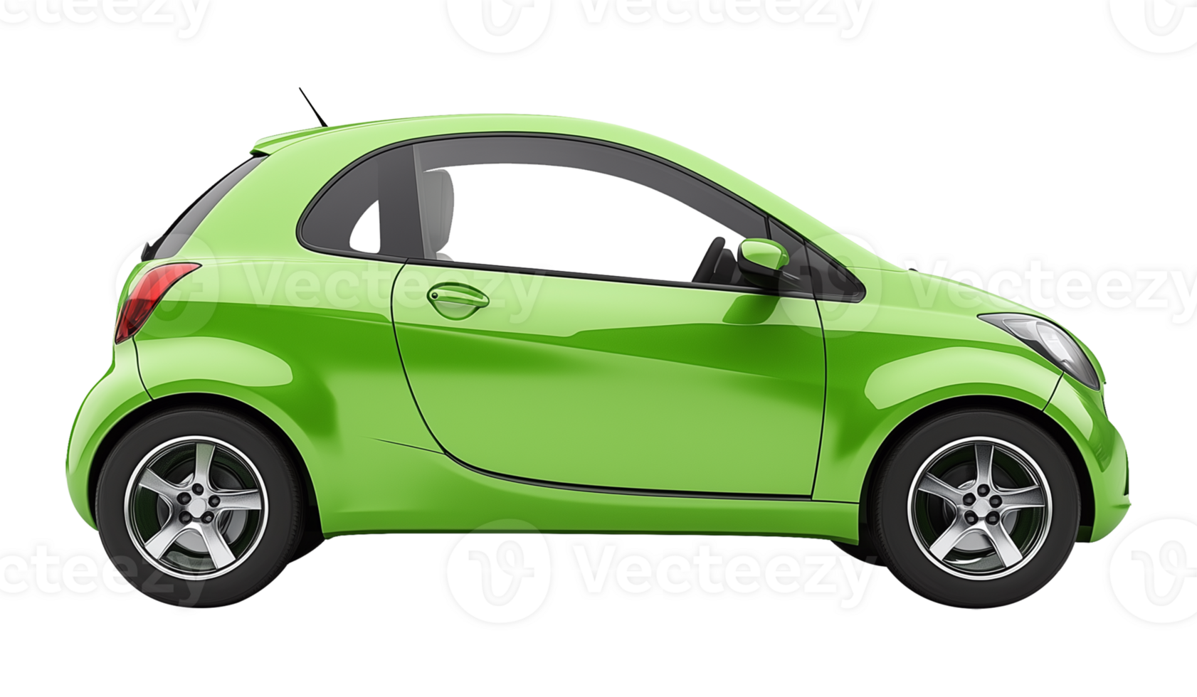 Green EV Electric Vehicle Side View Isolated on Transparent Background png