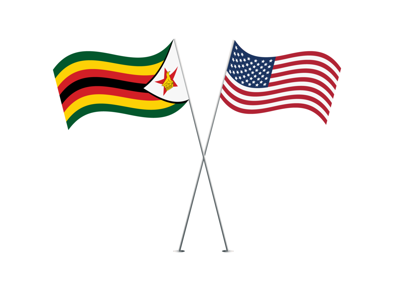 America and Zimbabwe flags together on transparent background png