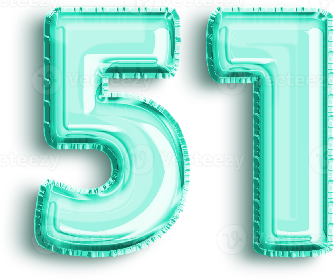 Birthday Turquoise Foil Balloon Decor Number 51 png