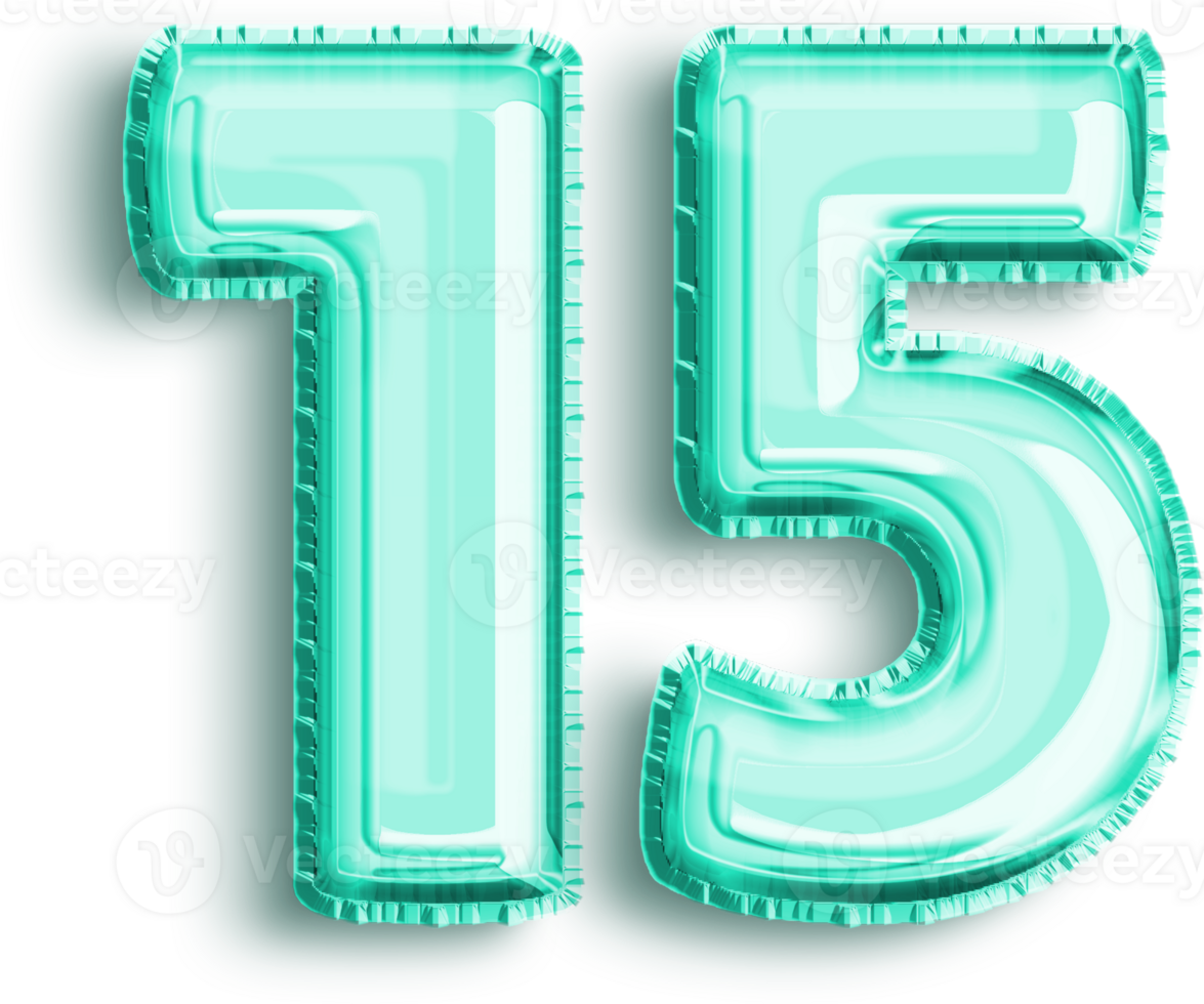 Turquoise Foil Balloon Number 15 png