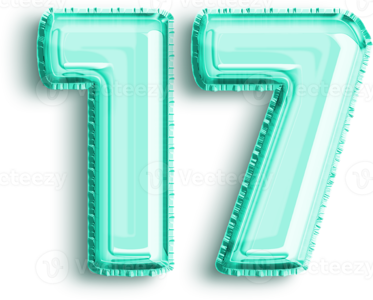 Metallic Turquoise Number 17 Party Balloon png