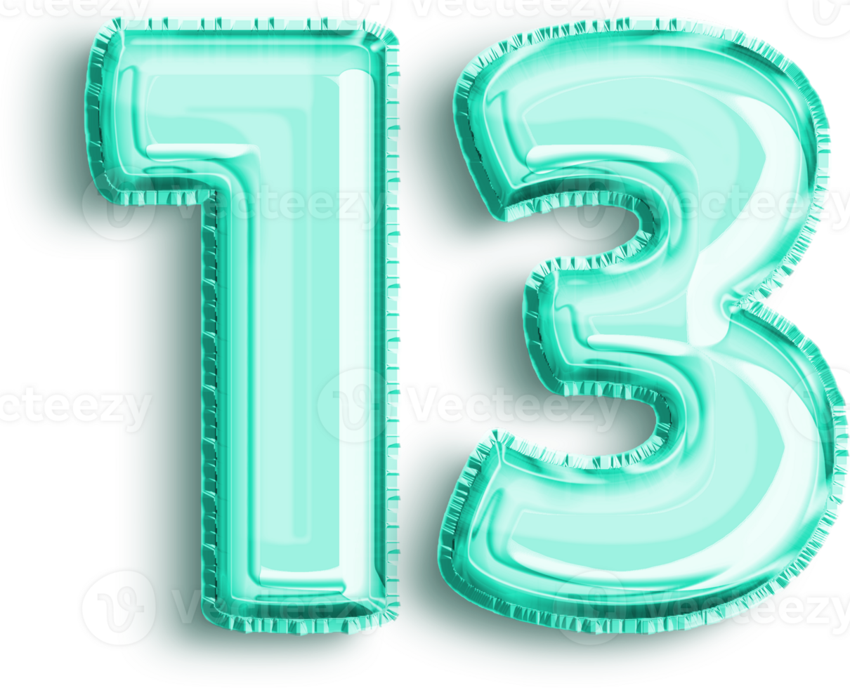 Turquoise Foil Balloon for Anniversary Number 13 png