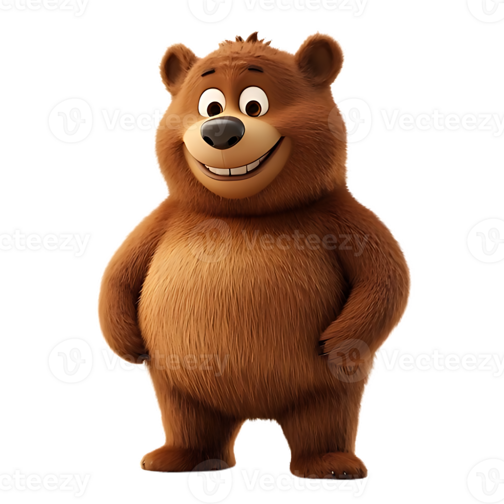 Cheerful cartoon brown bear character for children's media png