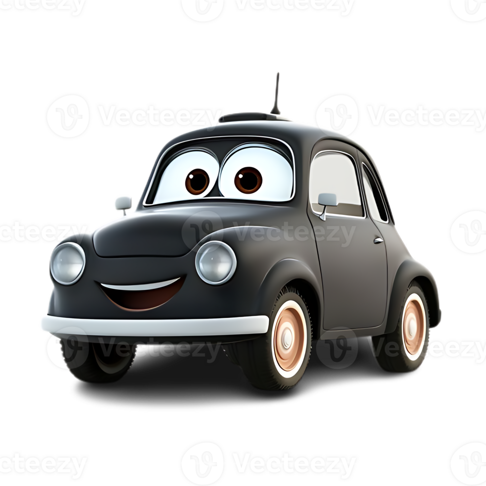 Cartoon Black Car with Friendly Expression png
