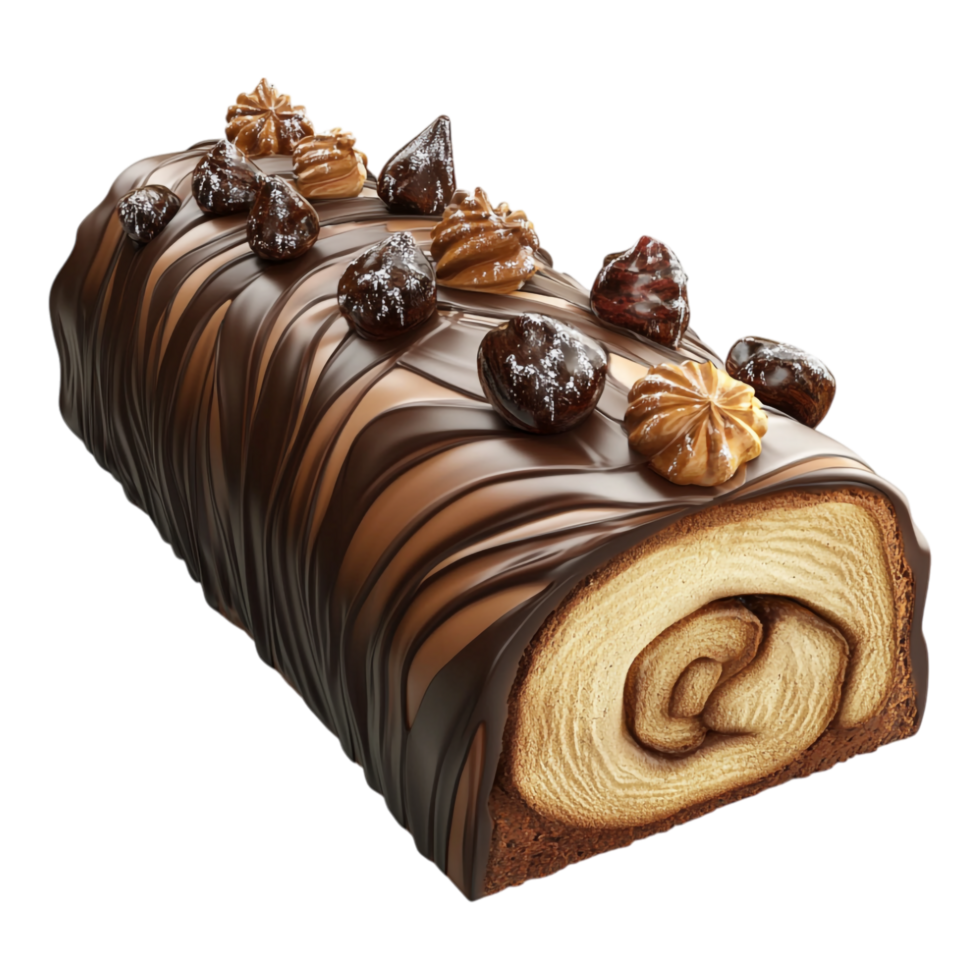 Yule Log Cake 3D Icon Cartoon Smooth Soft Light over transparent background png