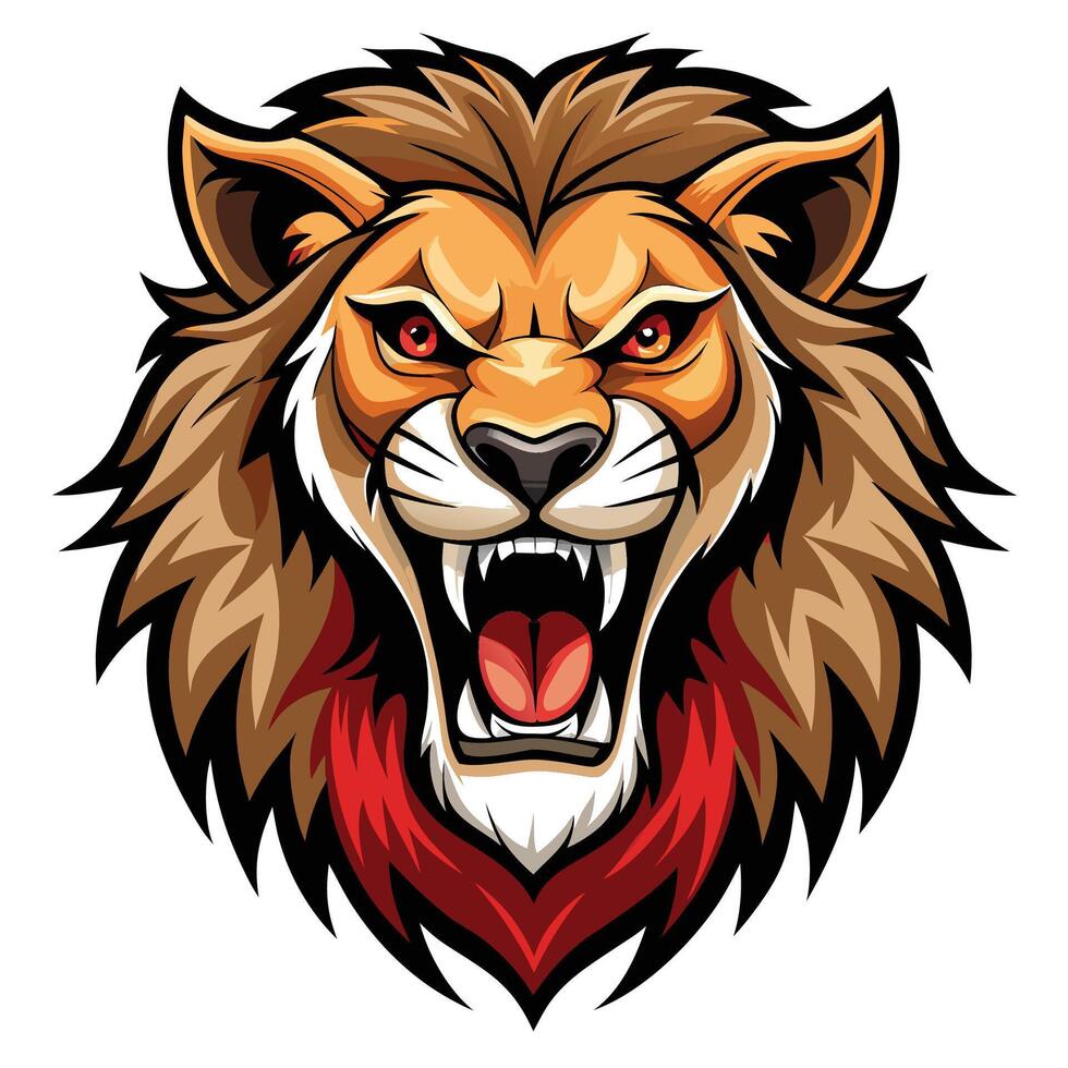 lion head with red eyes and open mouth vector