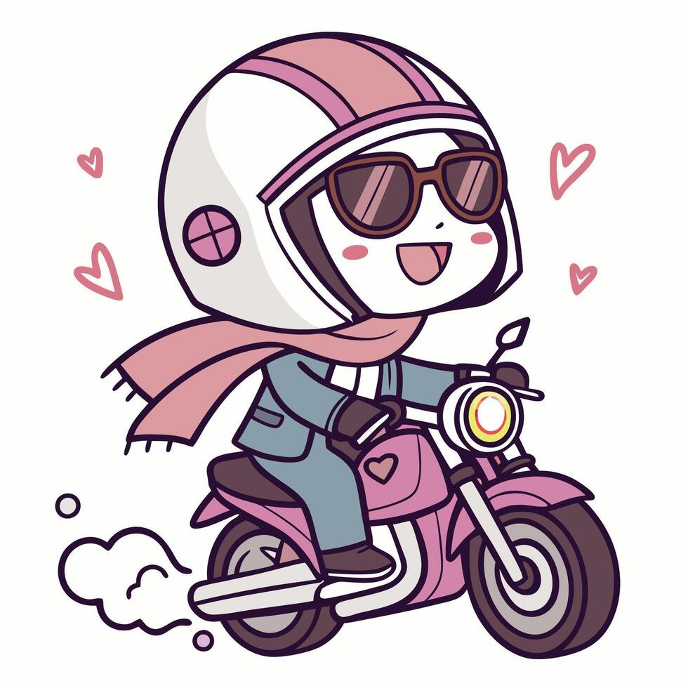 a cartoon character riding a motorcycle with a scarf and sunglasses vector