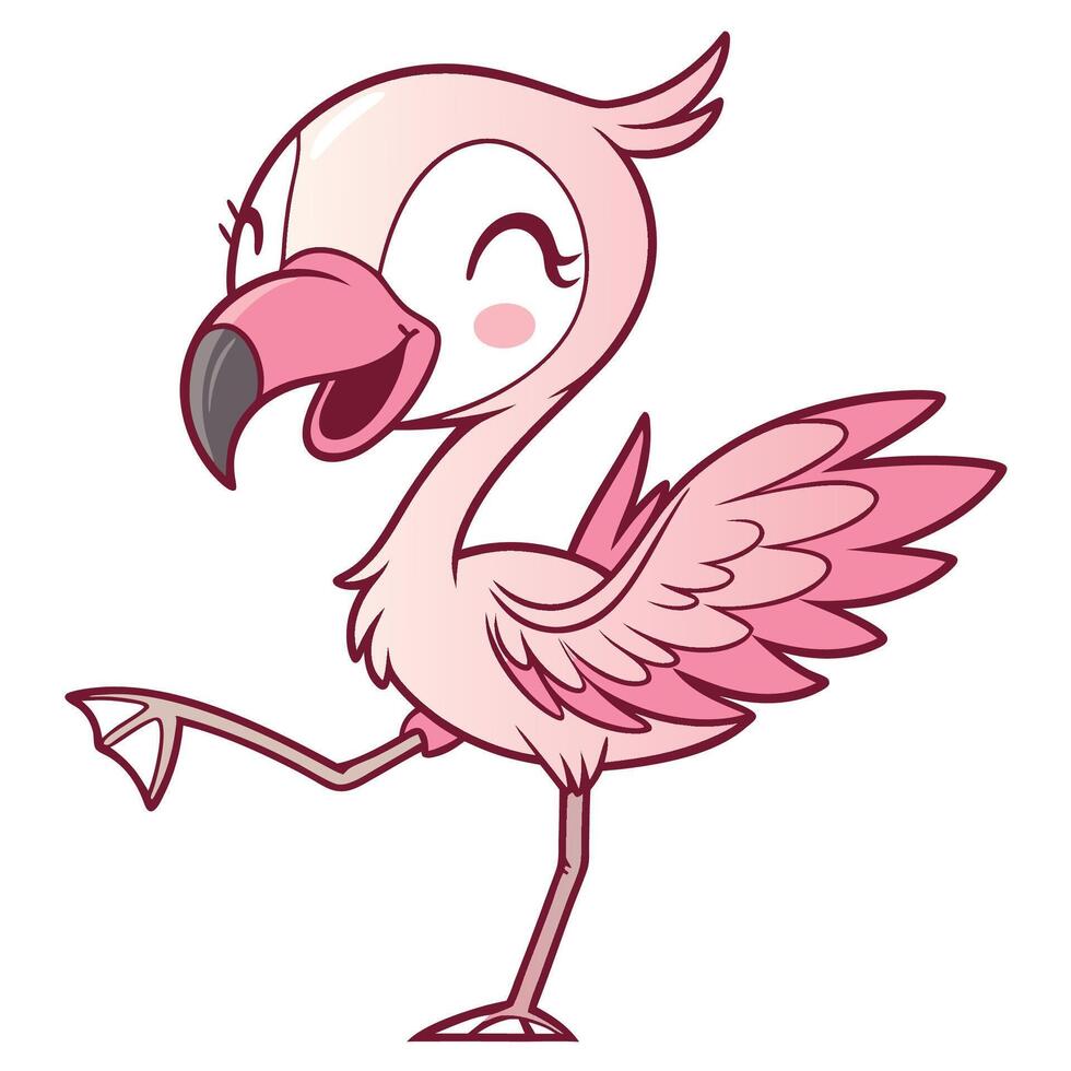 a cartoon pink flamingo bird with its wings spread vector