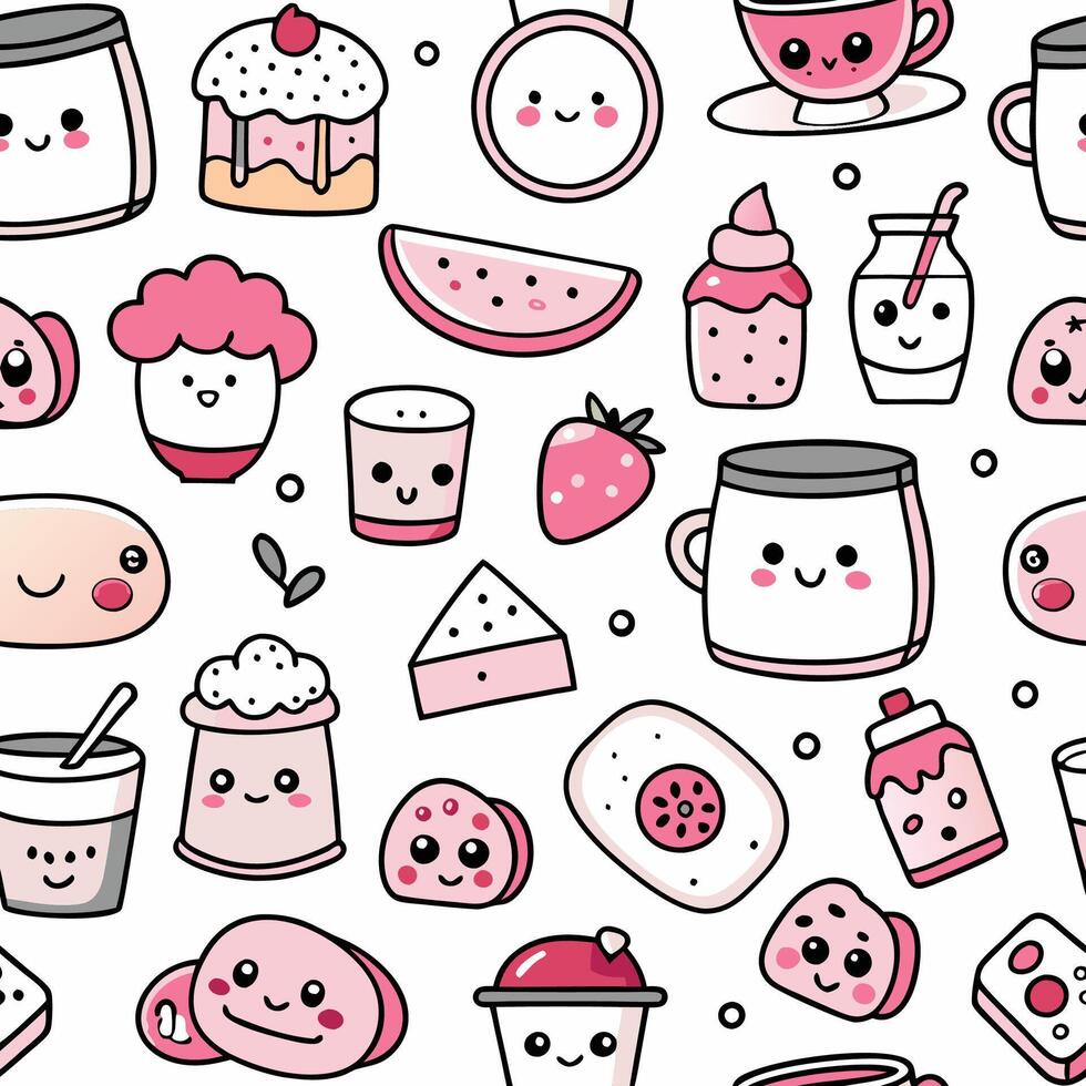 a pattern with cute food items white background vector