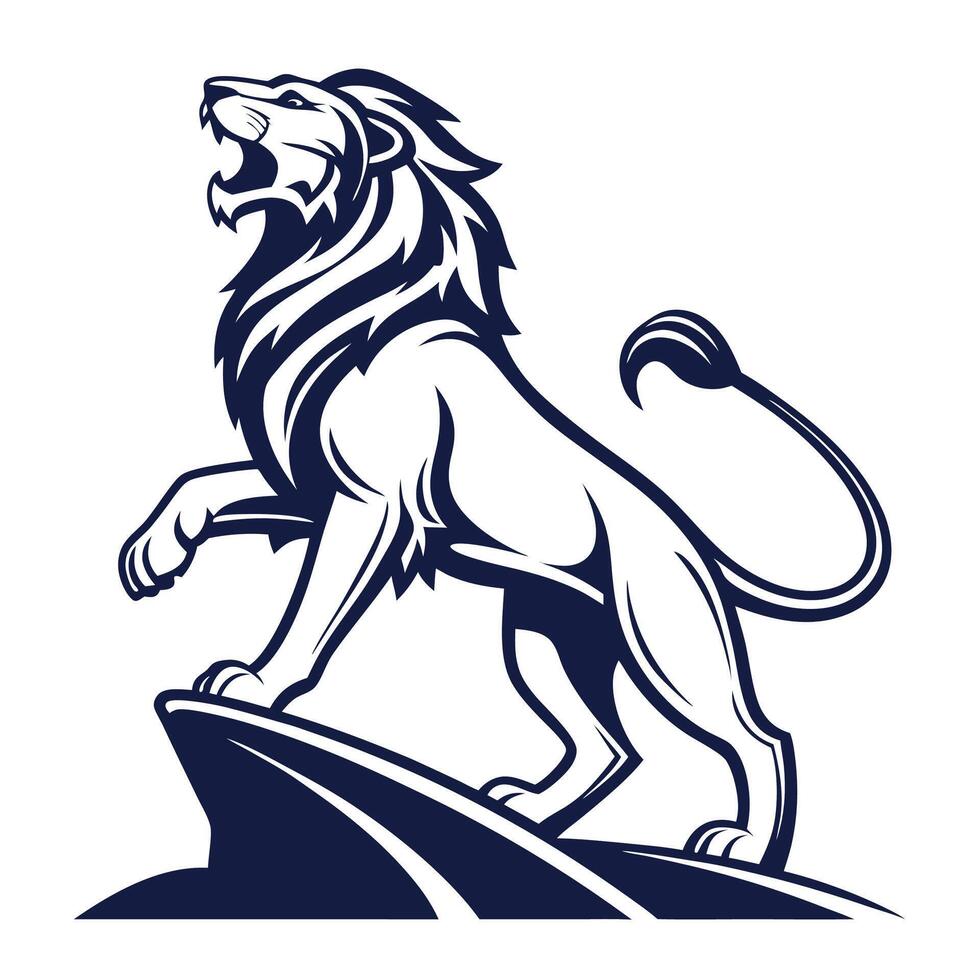 lion standing on top of a mountain lion logo vector