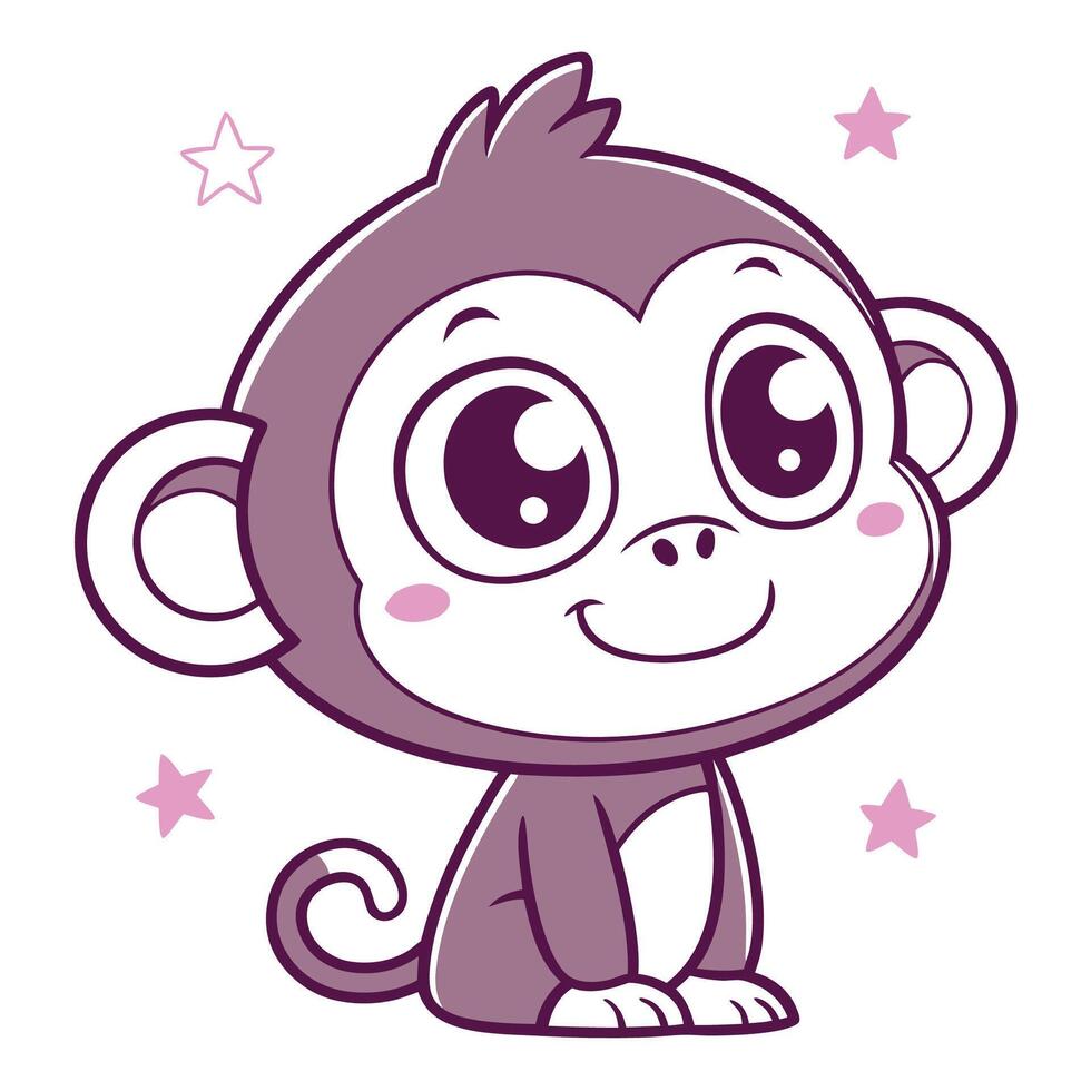 cute cartoon monkey, illustration white background vector