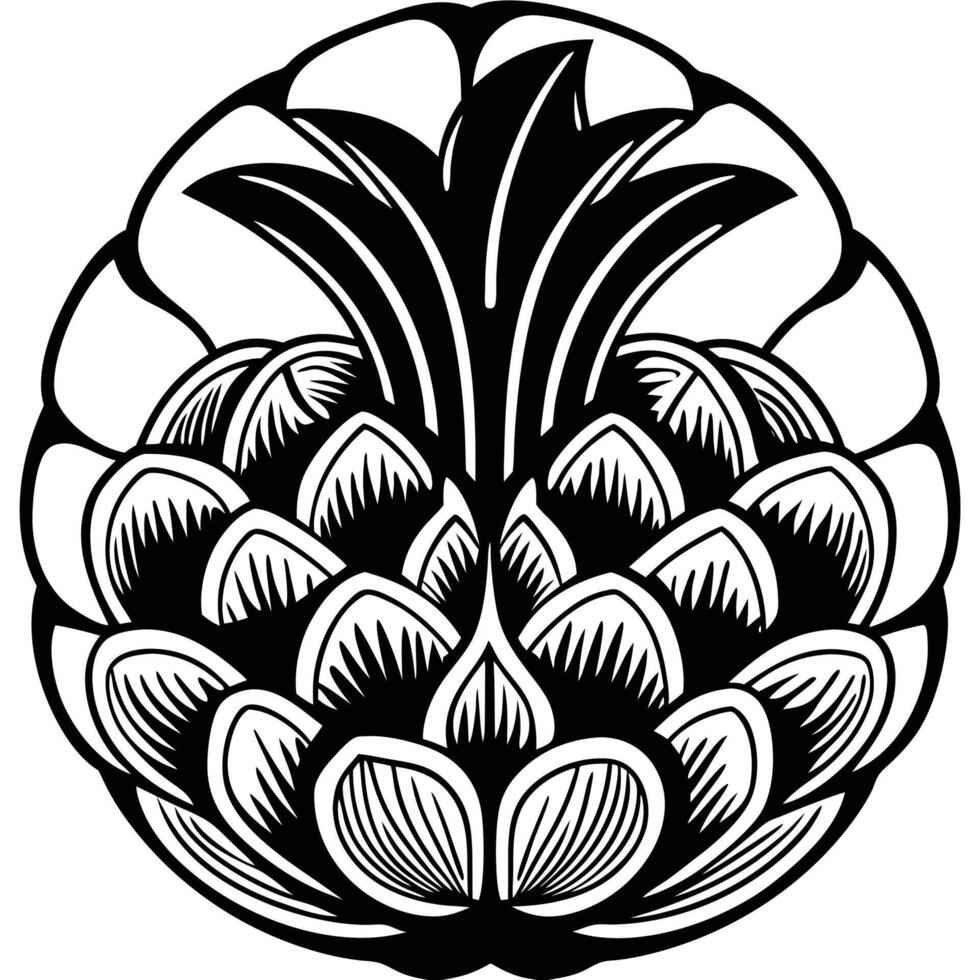 a pineapple in a circle with leaves vector
