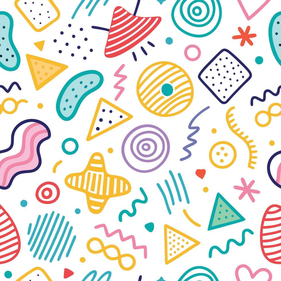 seamless pattern with colorful, shapes and lines vector