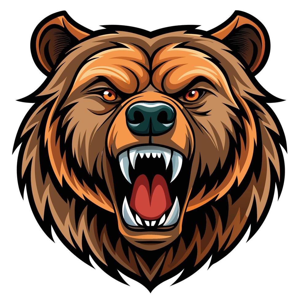 a bear head with open, mouth and teeth vector