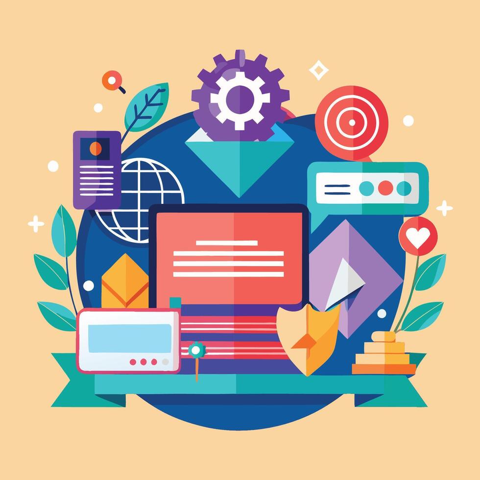 a flat design of computer and other items vector