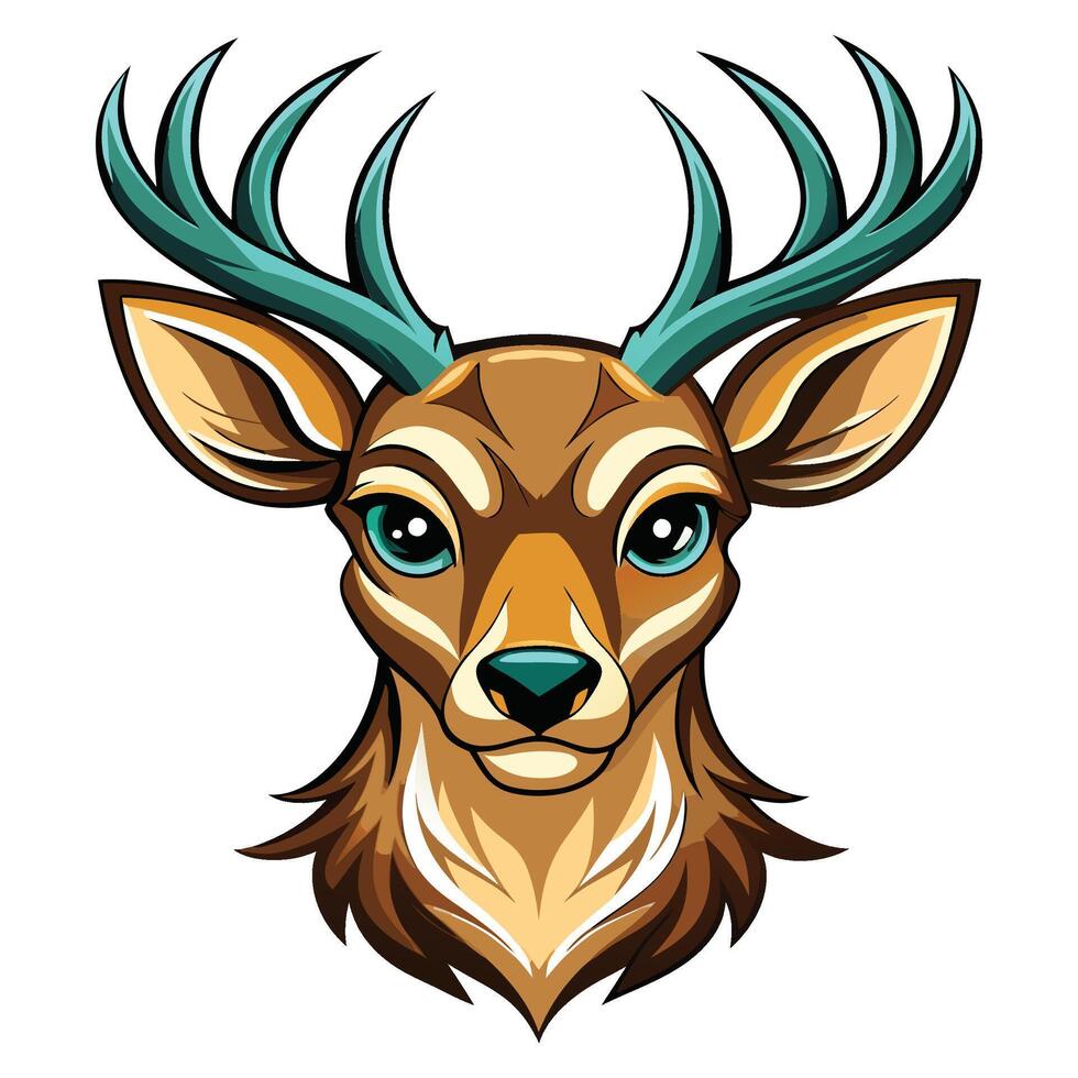 a deer head with horns and blue eyes vector