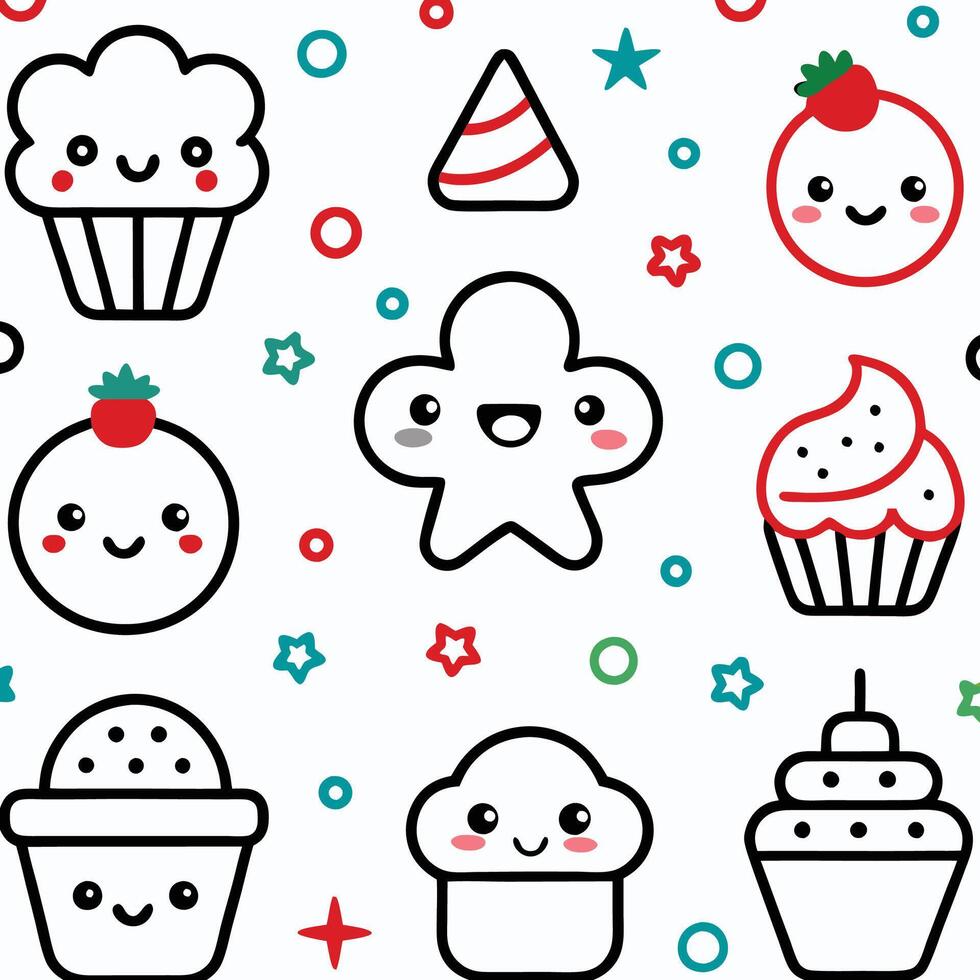 cute cupcakes and other items in a pattern vector