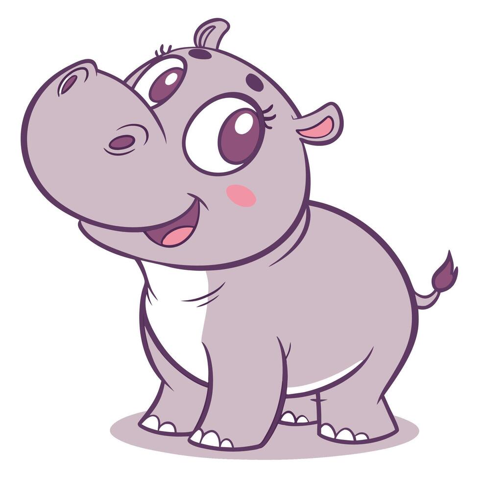 cute hippo cartoon illustration vector