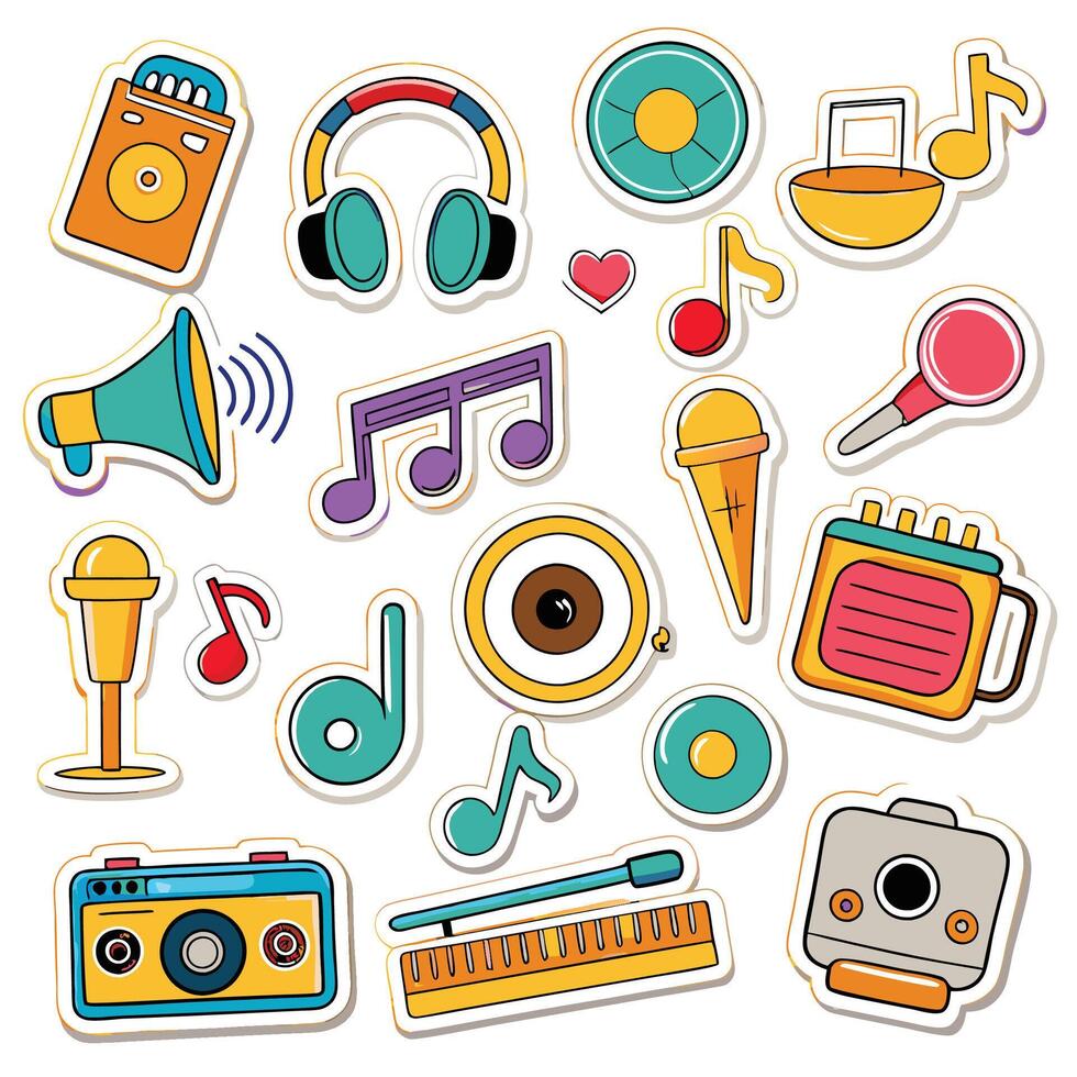 music and audio icons set white background vector