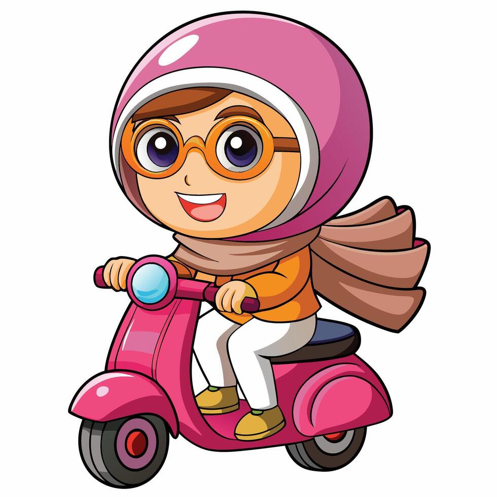 cartoon girl riding scooter white background white background vector