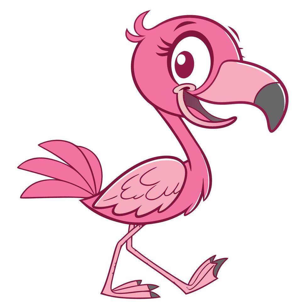 cartoon pink flamingo bird with a big beak vector