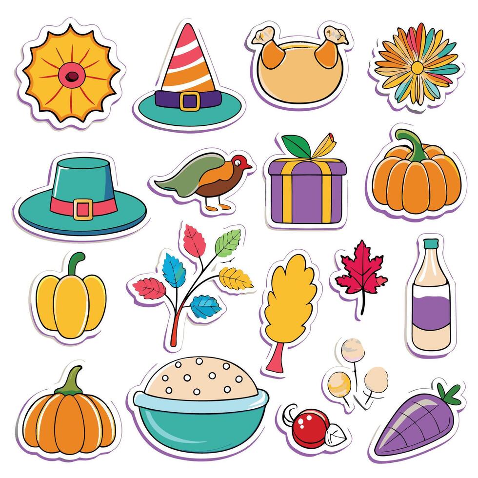 thanksgiving stickers set illustration vector